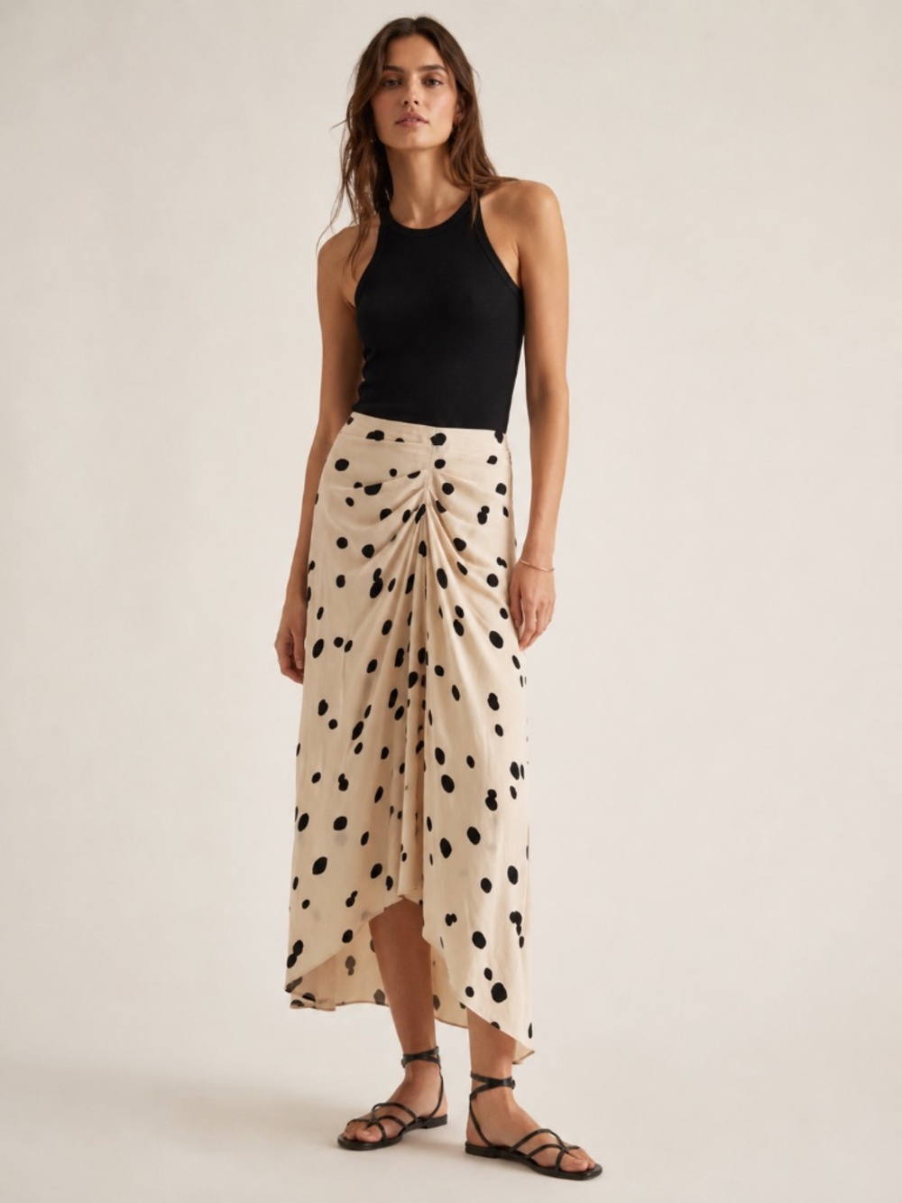 NWT BA&SH Debra High Waist Asvmmetrical Hem Midi Polka Dot Size 0 (US 2) Midi